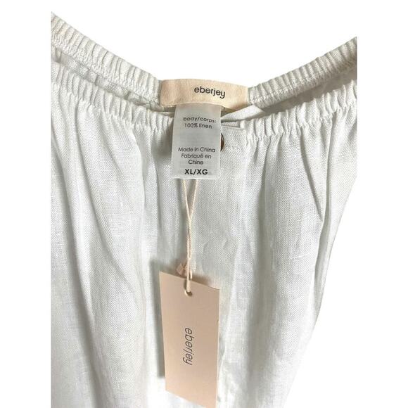 Eberjey The Harper White Linen Short PUff Sleeve Button Down Midi Dress Size XL - Picture 11 of 11